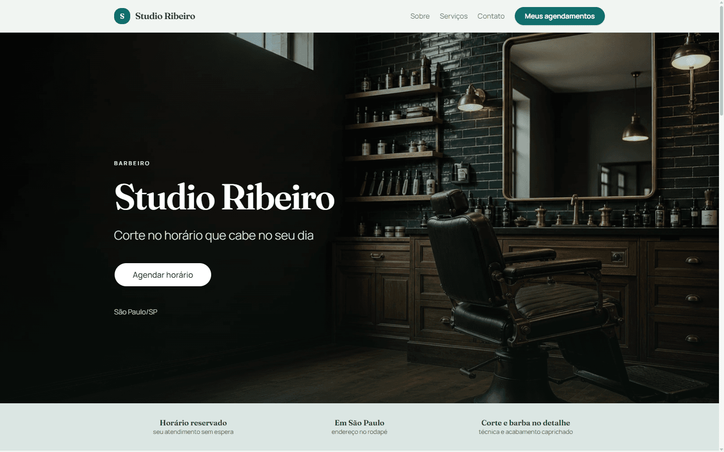 Site do negócio gerado pelo Agílik, com serviços e botão de agendar